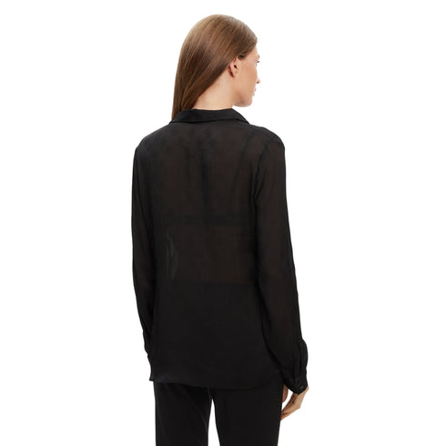 Camicia Donna con motivo logo tono su tono e colletto classico